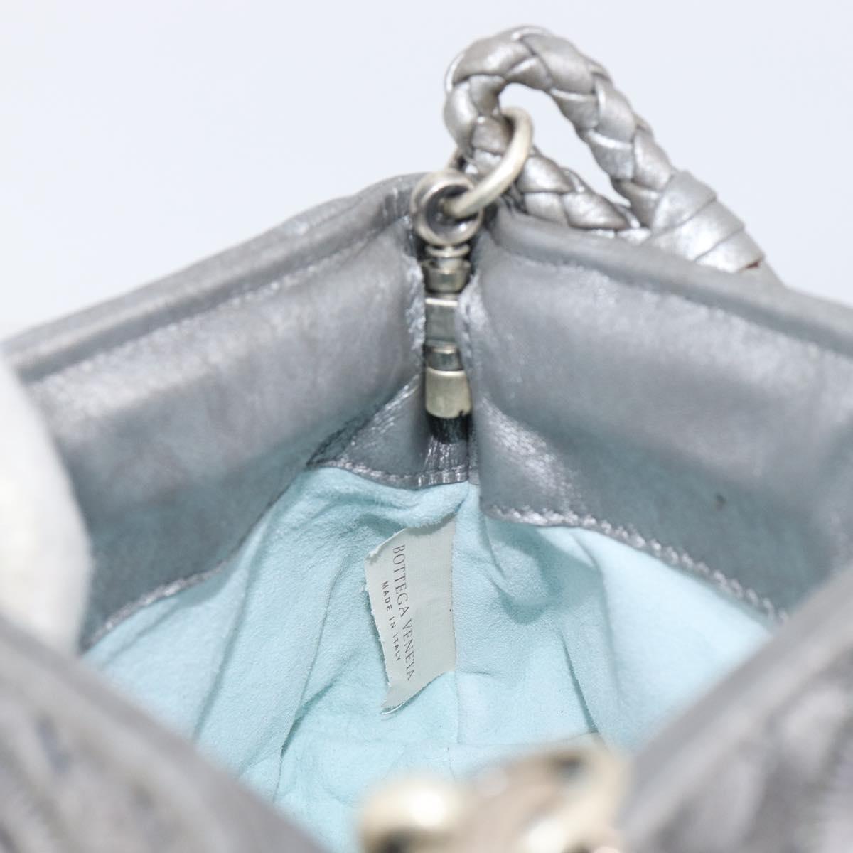 BOTTEGA VENETA INTRECCIATO Pouch Leather Silver 161358 Auth mr2873V
