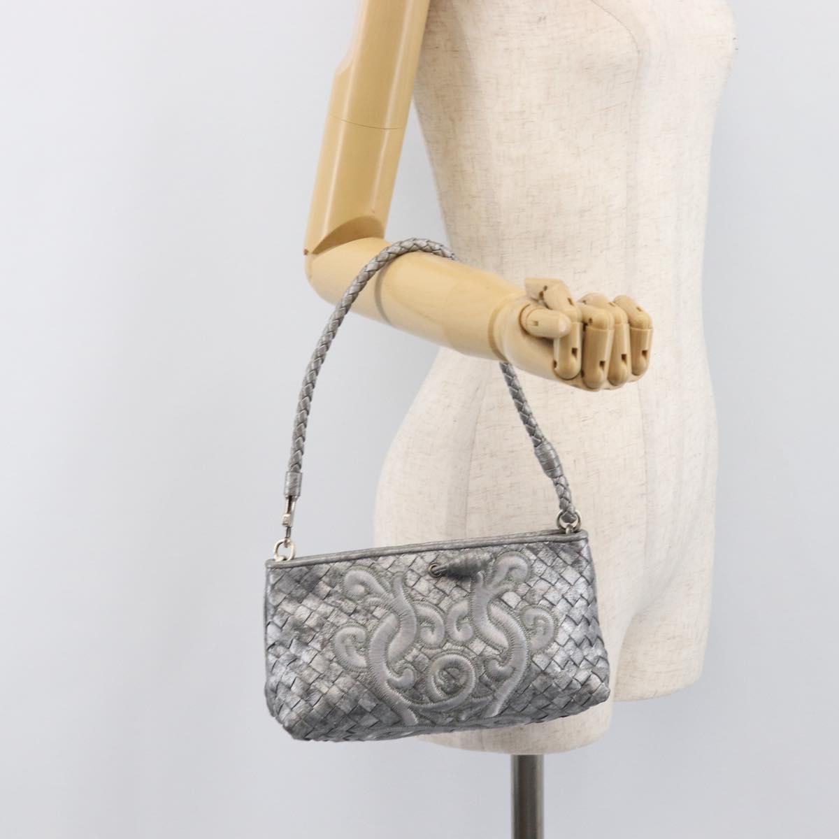 BOTTEGA VENETA INTRECCIATO Pouch Leather Silver 161358 Auth mr2873V