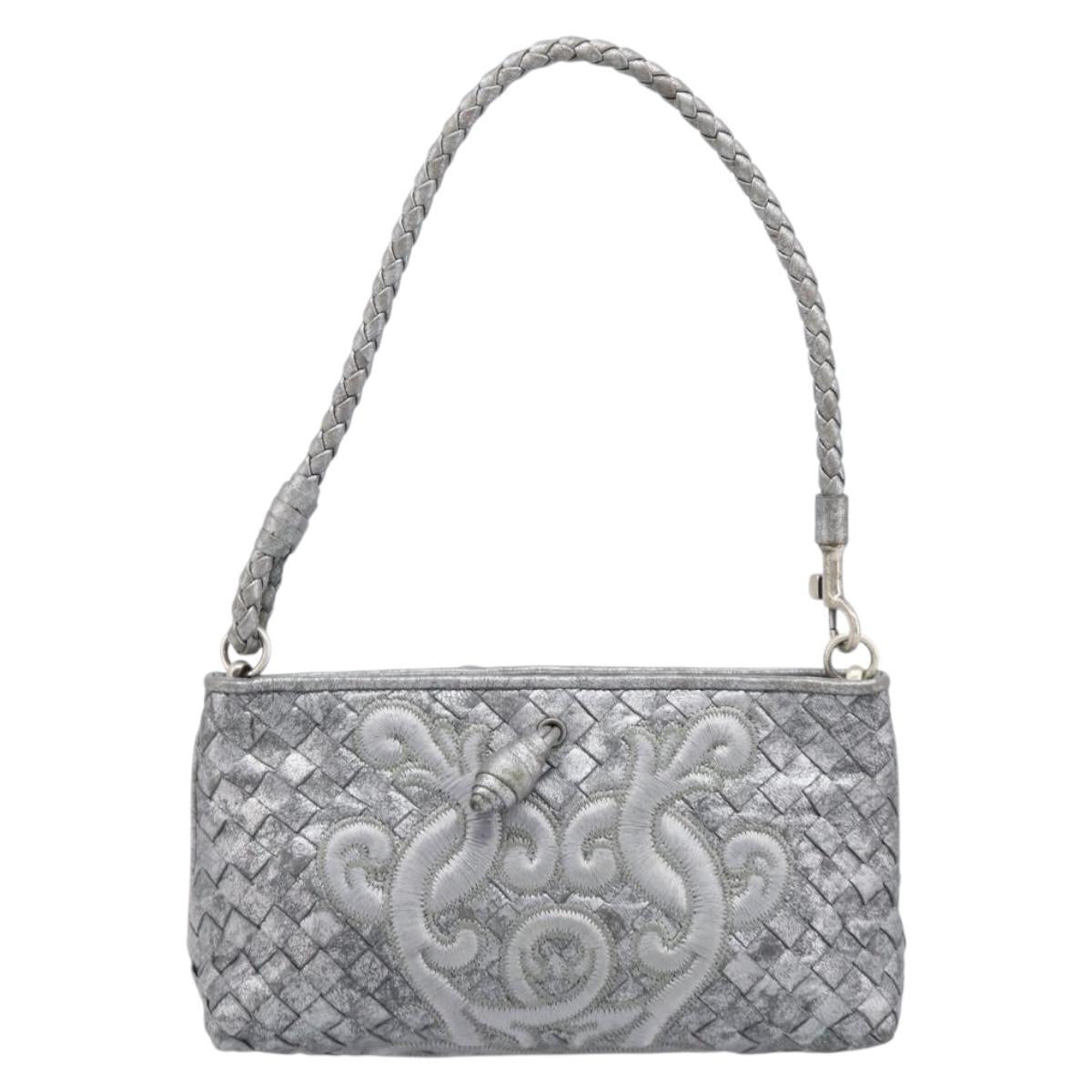 BOTTEGA VENETA INTRECCIATO Pouch Leather Silver 161358 Auth mr2873V