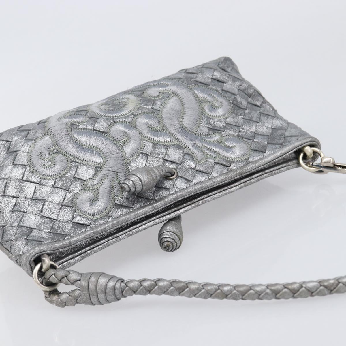 BOTTEGA VENETA INTRECCIATO Pouch Leather Silver 161358 Auth mr2873V