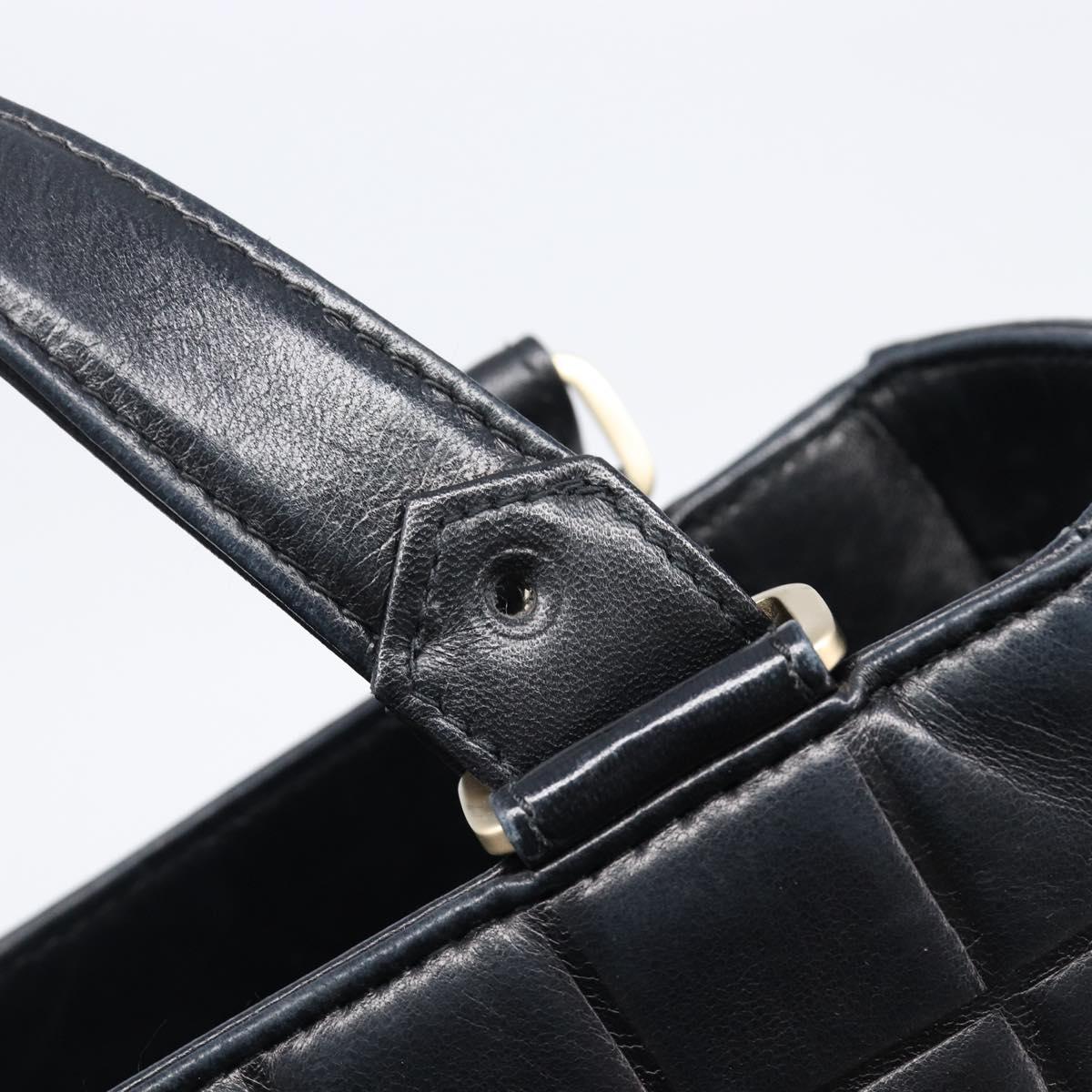 CHANEL Choco Bar Line Hand Bag Leather Black Gold CC Auth mr2875