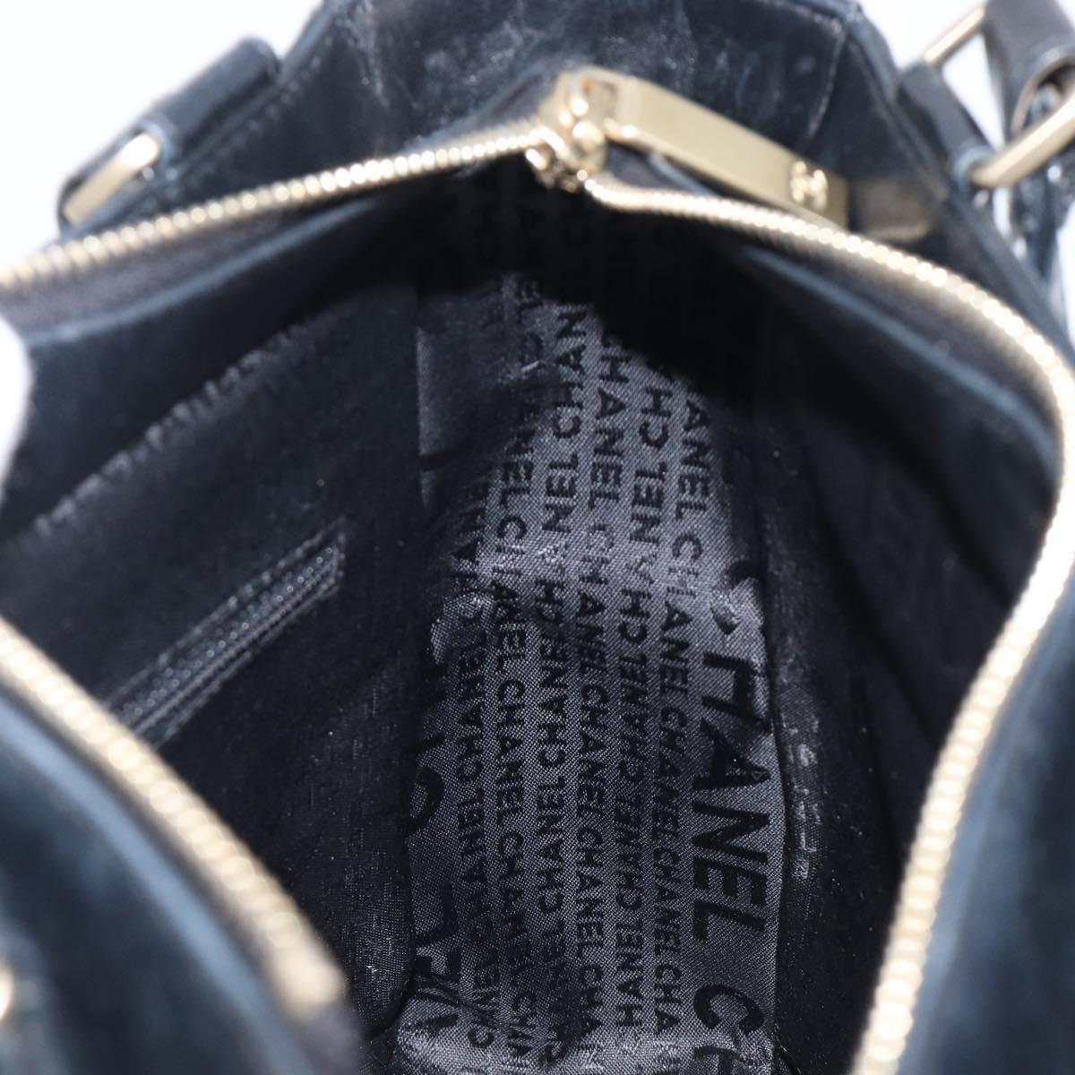 CHANEL Choco Bar Line Hand Bag Leather Black Gold CC Auth mr2875