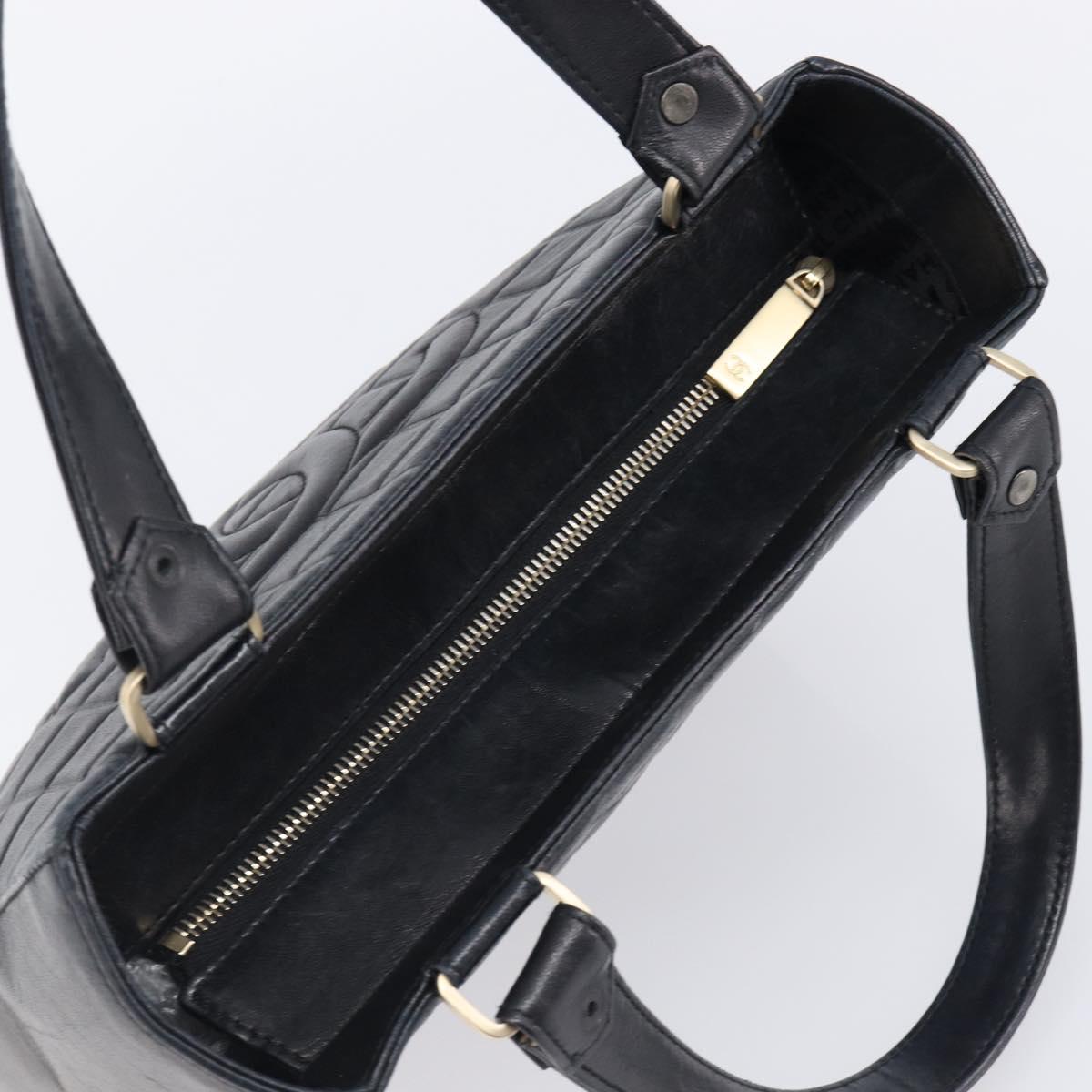CHANEL Choco Bar Line Hand Bag Leather Black Gold CC Auth mr2875