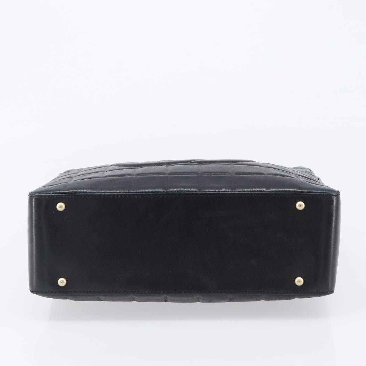 CHANEL Choco Bar Line Hand Bag Leather Black Gold CC Auth mr2875
