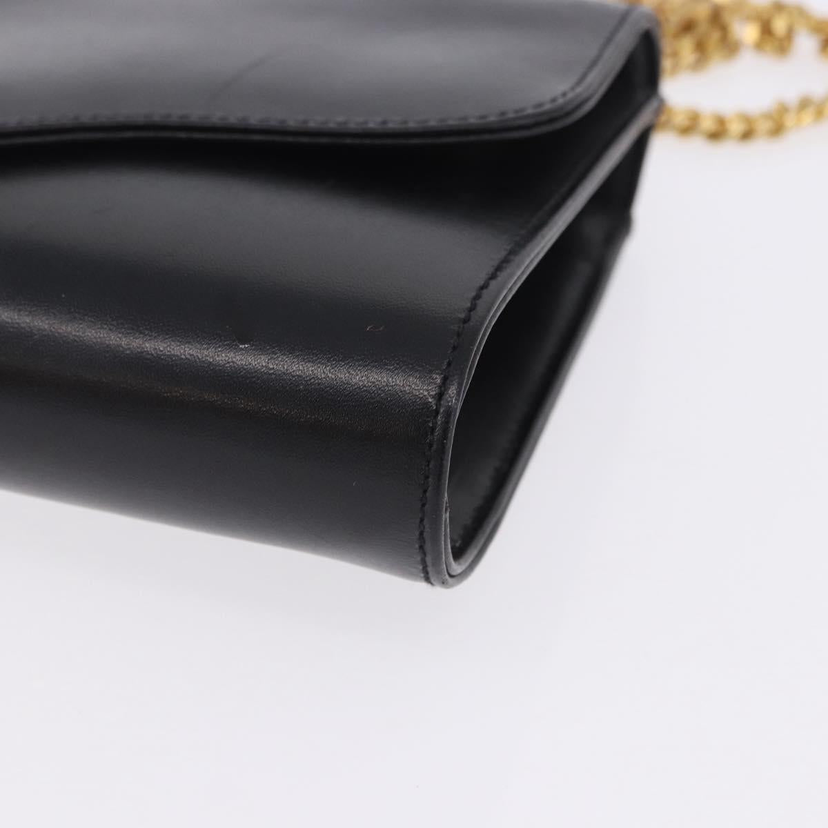 CELINE Chain Shoulder Bag Leather Black Gold Auth mr2876A