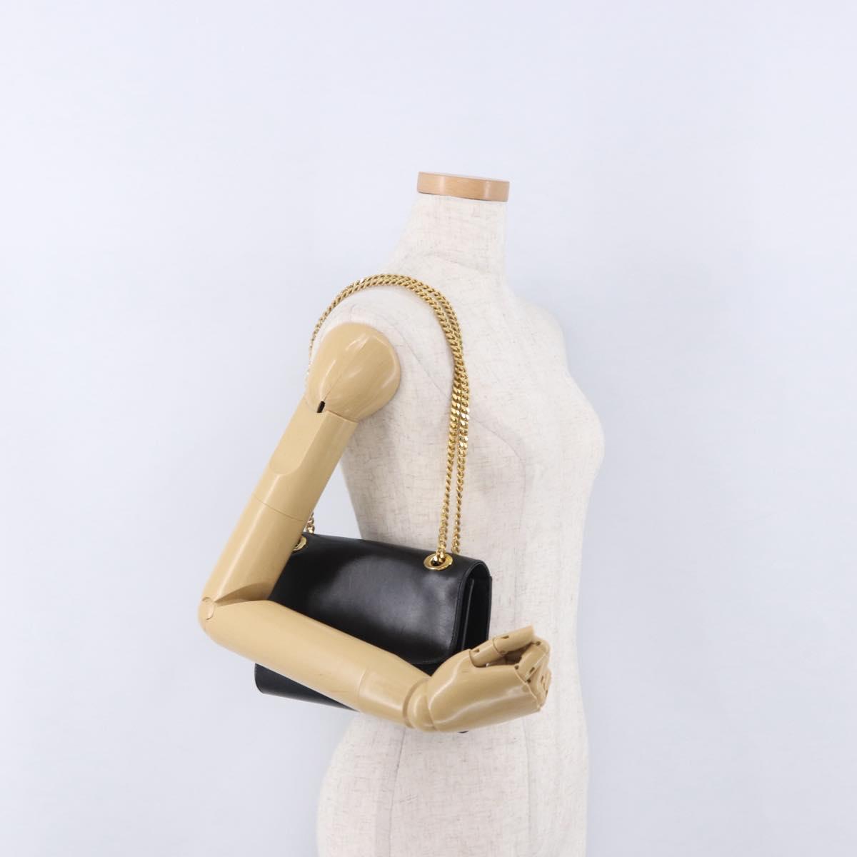 CELINE Chain Shoulder Bag Leather Black Gold Auth mr2876A