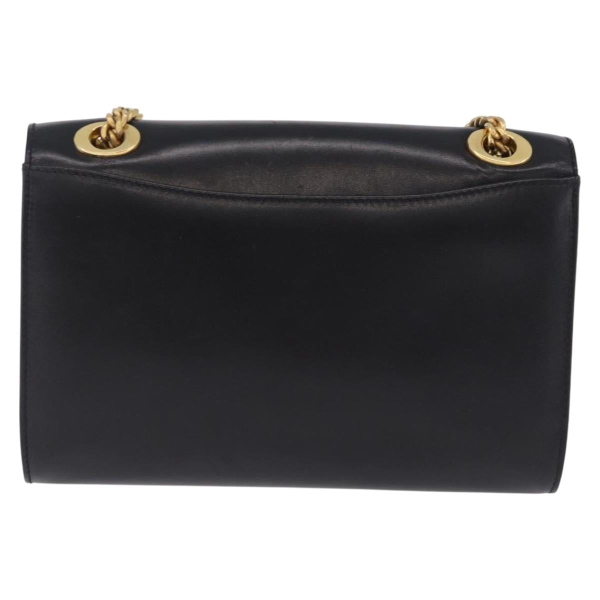 CELINE Chain Shoulder Bag Leather Black Gold Auth mr2876A