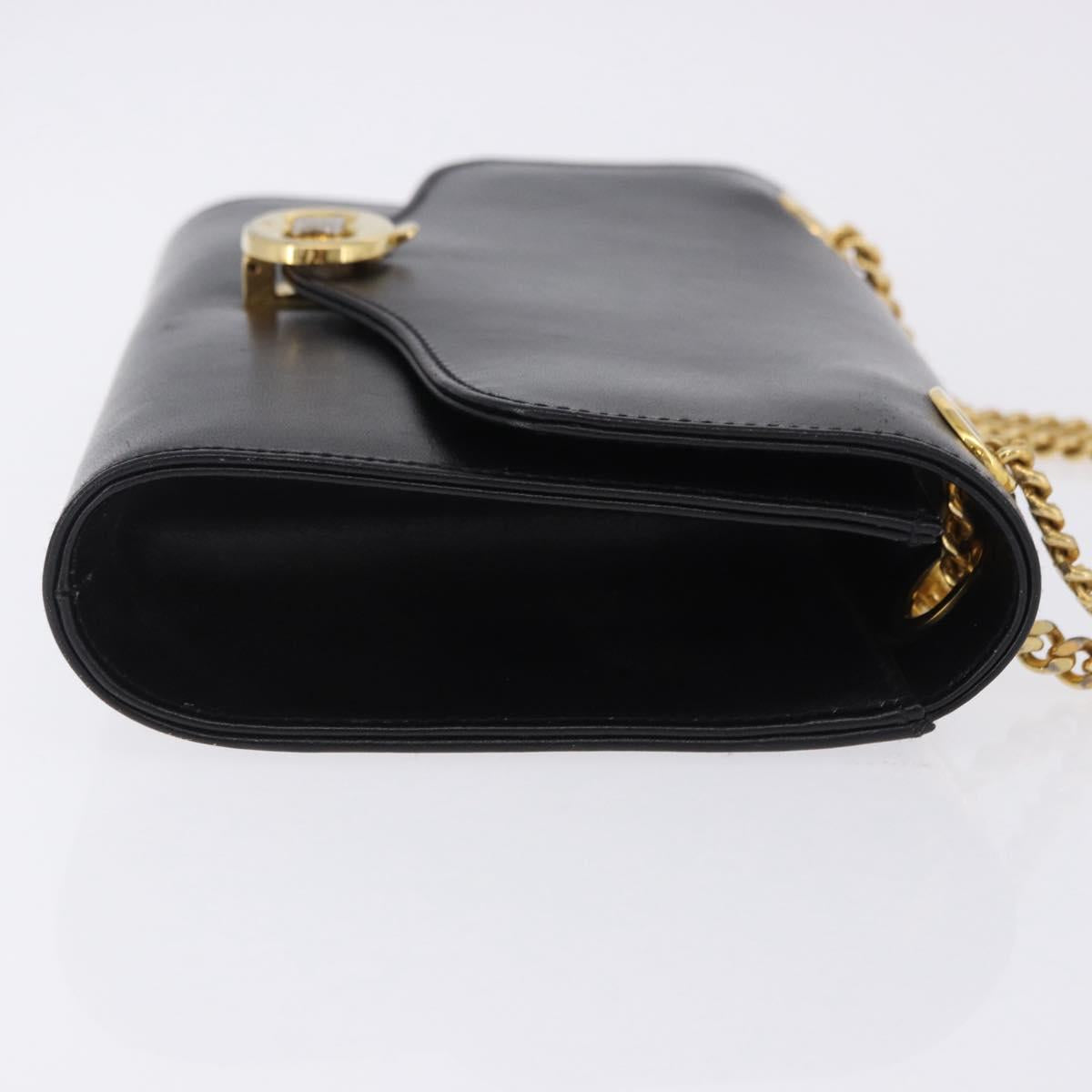 CELINE Chain Shoulder Bag Leather Black Gold Auth mr2876A