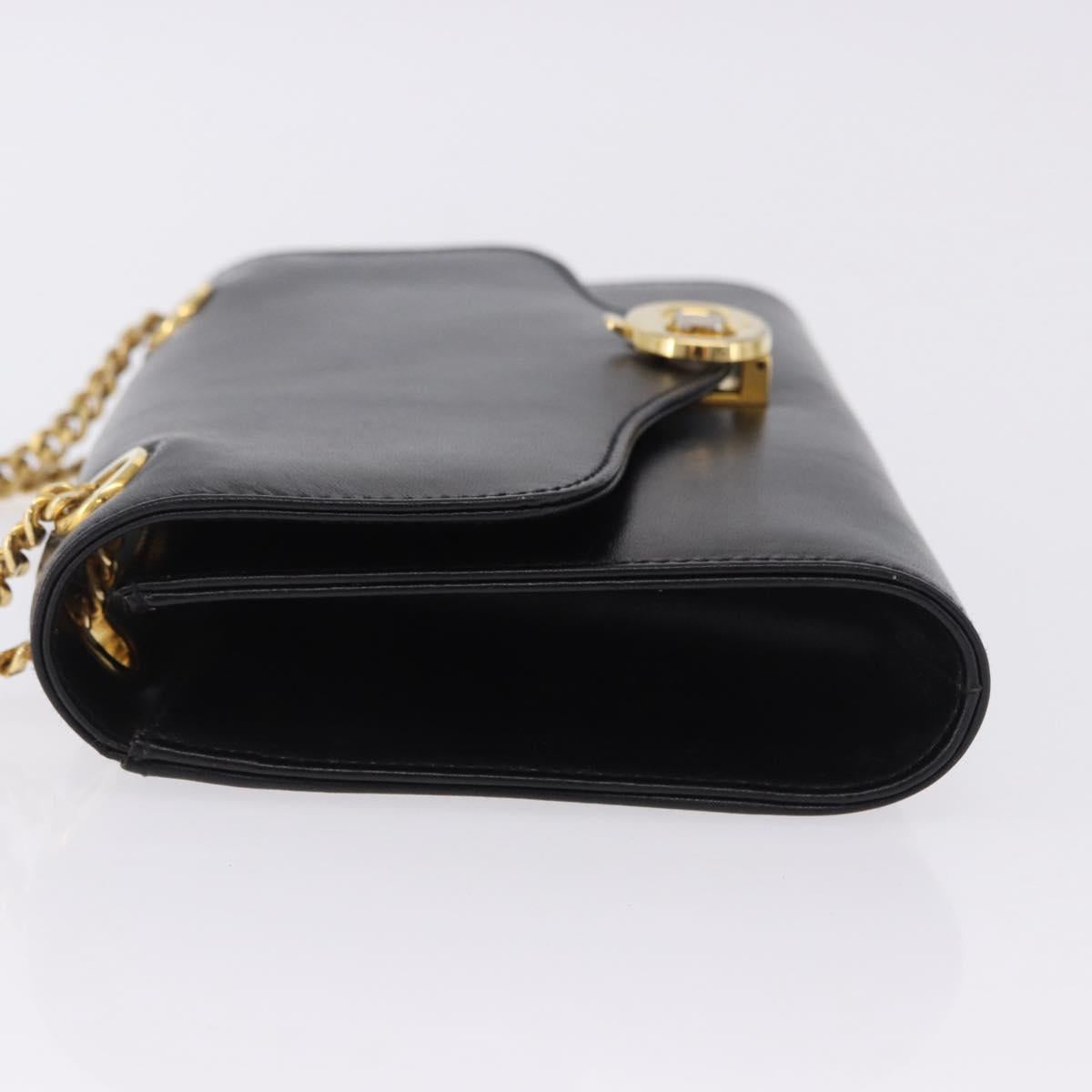 CELINE Chain Shoulder Bag Leather Black Gold Auth mr2876A