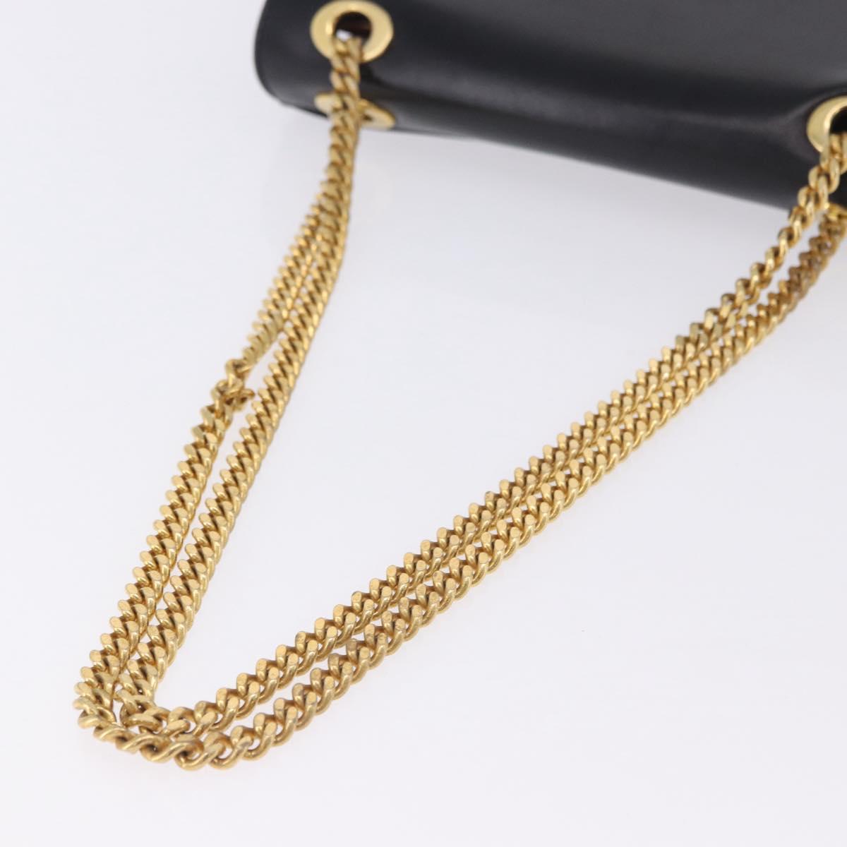 CELINE Chain Shoulder Bag Leather Black Gold Auth mr2876A