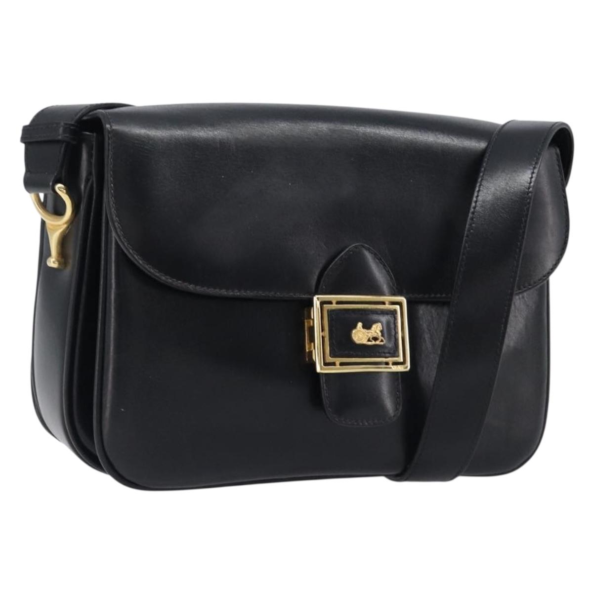 CELINE Shoulder Bag Leather Black Gold Auth mr2877