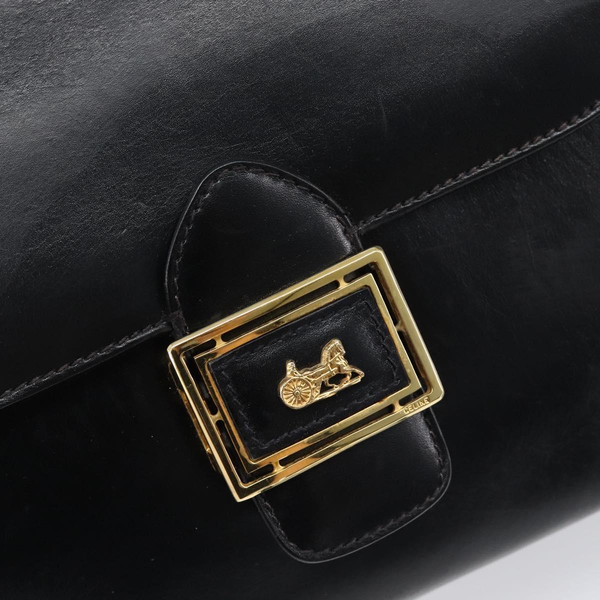 CELINE Shoulder Bag Leather Black Gold Auth mr2877