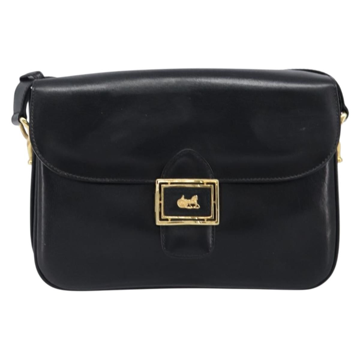 CELINE Shoulder Bag Leather Black Gold Auth mr2877