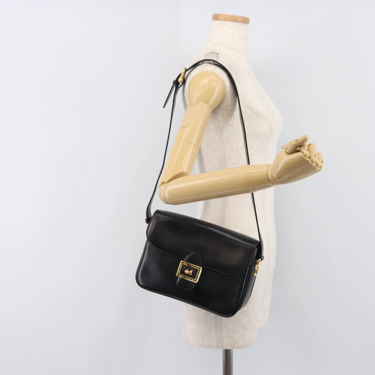 CELINE Shoulder Bag Leather Black Gold Auth mr2877