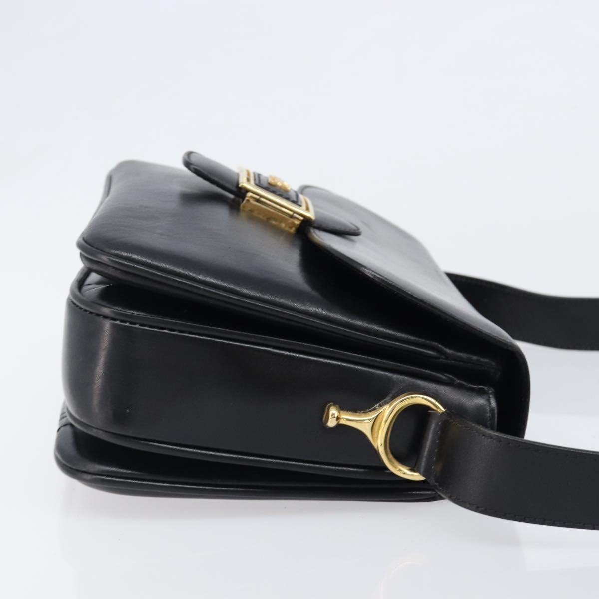 CELINE Shoulder Bag Leather Black Gold Auth mr2877
