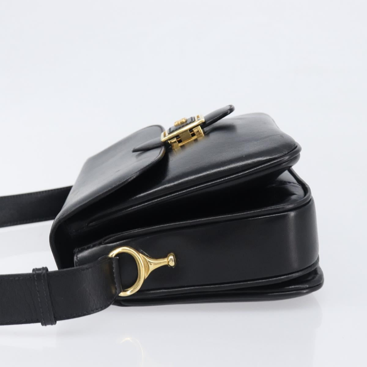 CELINE Shoulder Bag Leather Black Gold Auth mr2877