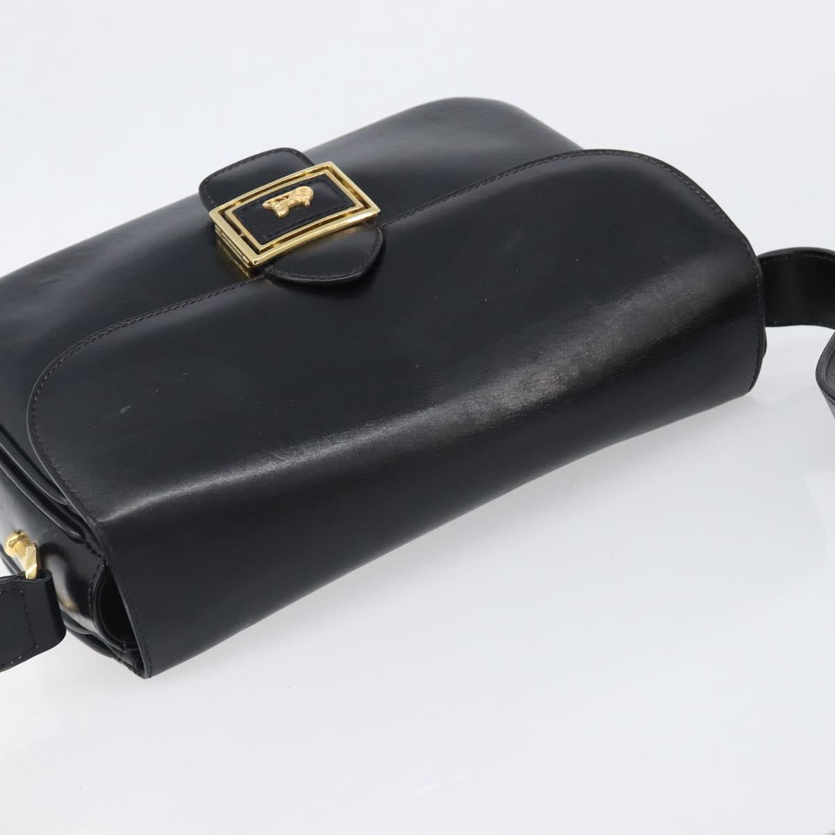 CELINE Shoulder Bag Leather Black Gold Auth mr2877