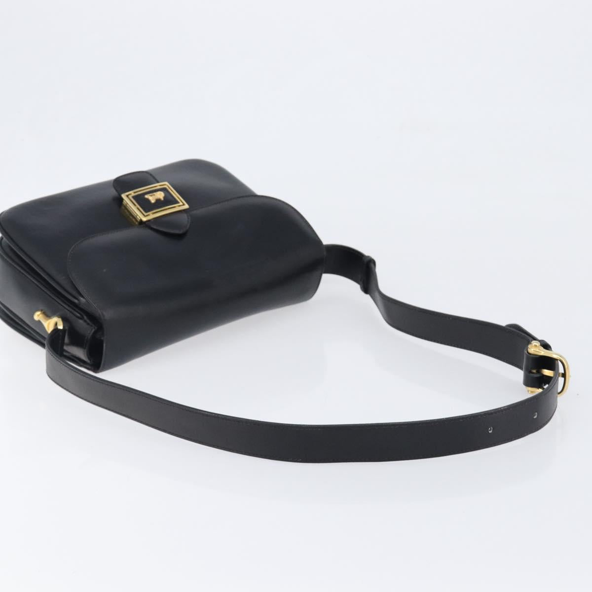 CELINE Shoulder Bag Leather Black Gold Auth mr2877