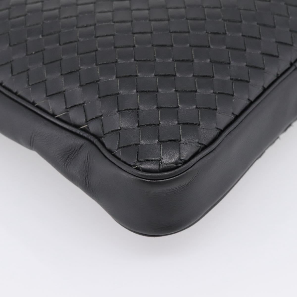 BOTTEGA VENETA INTRECCIATO Shoulder Bag Leather Black Silver Auth mr2878V