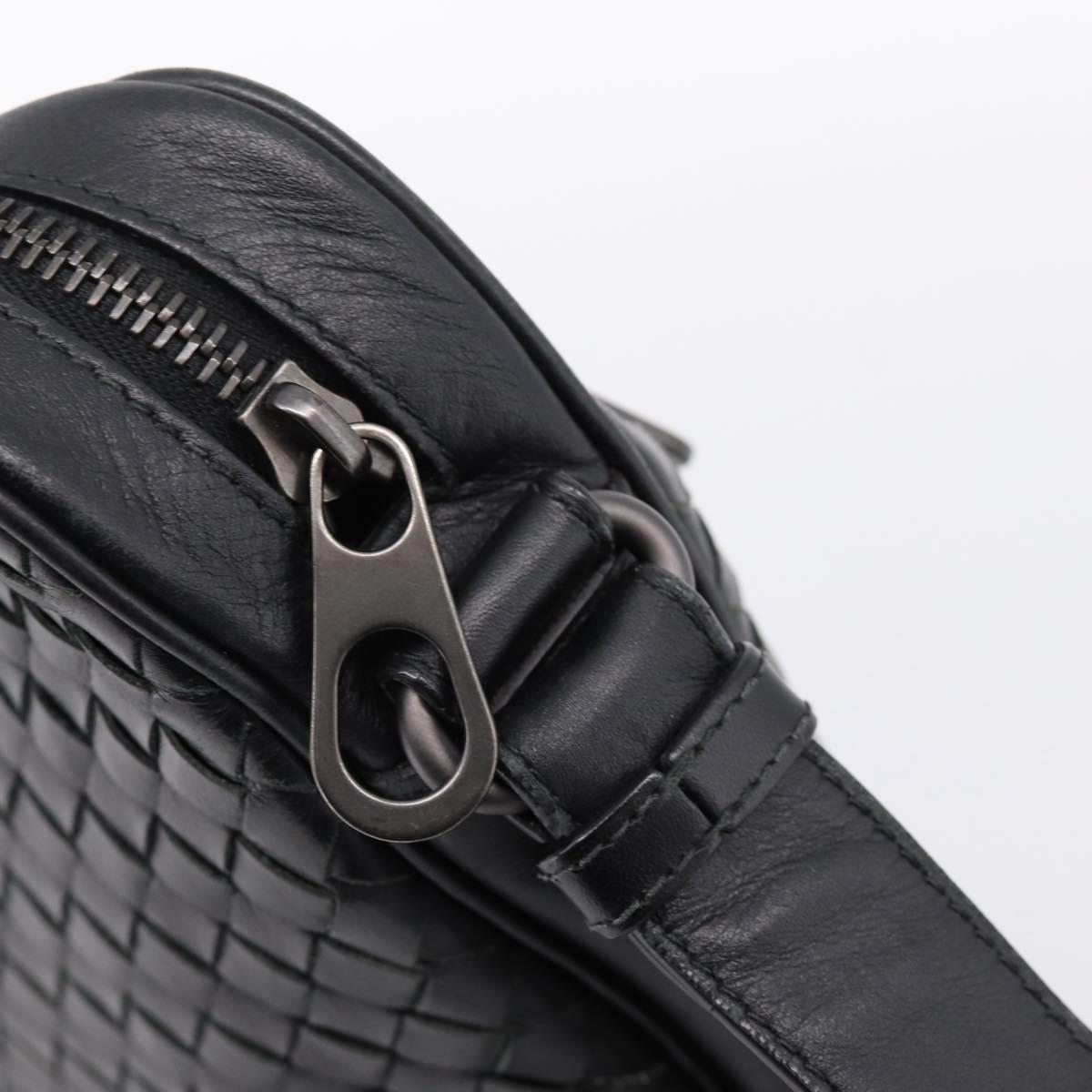 BOTTEGA VENETA INTRECCIATO Shoulder Bag Leather Black Silver Auth mr2878V