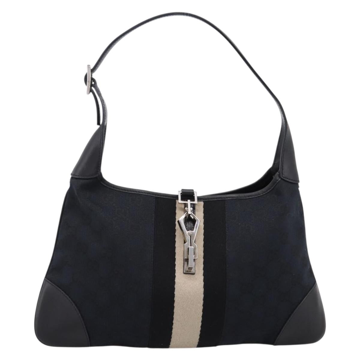 GUCCI GG Canvas Jackie Sherry Line Hand Bag Black Silver 001 4057 Auth mr2879A