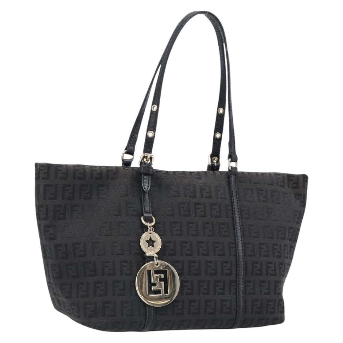FENDI Zucchino Canvas Hand Bag Black Gold Auth mr2880A