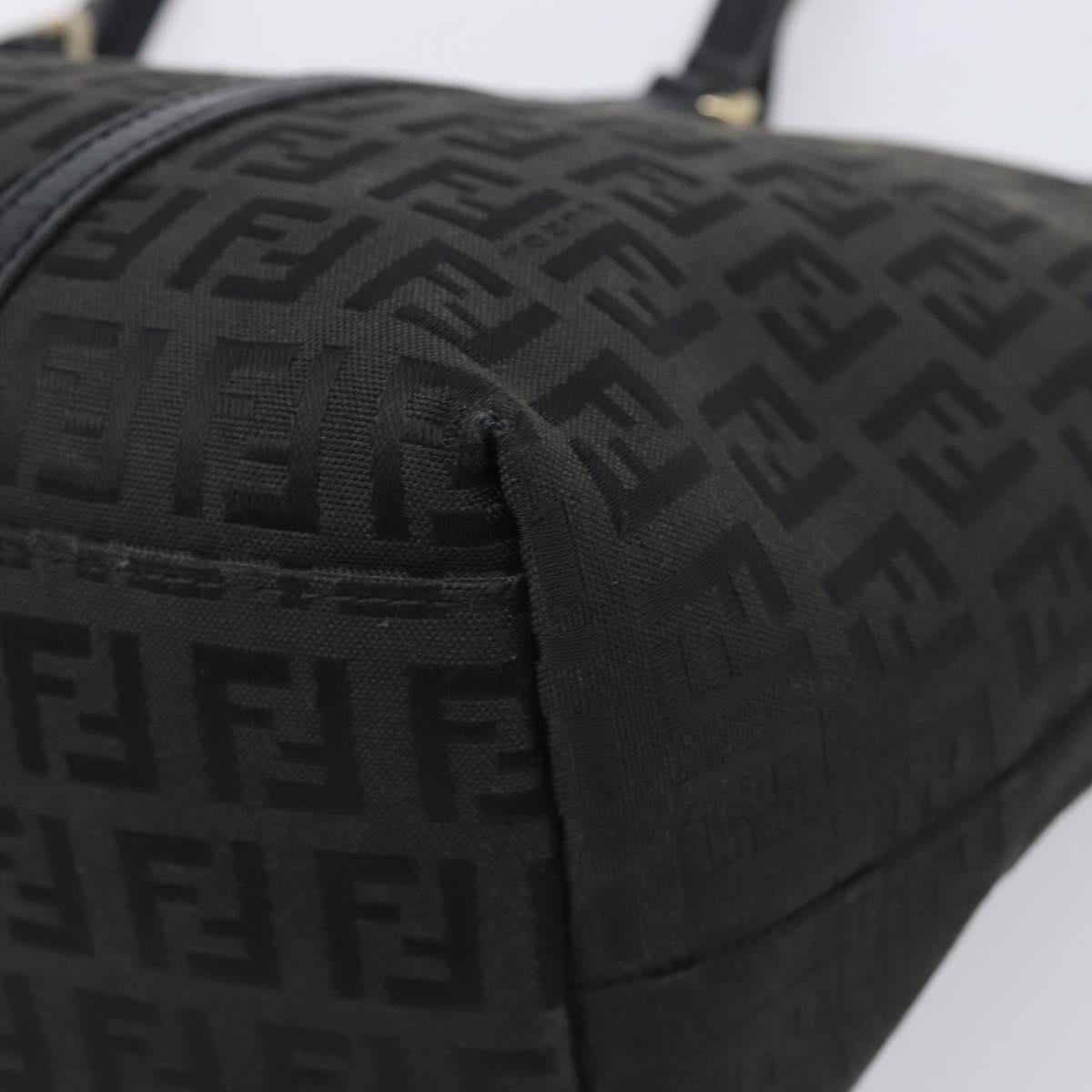 FENDI Zucchino Canvas Hand Bag Black Gold Auth mr2880A