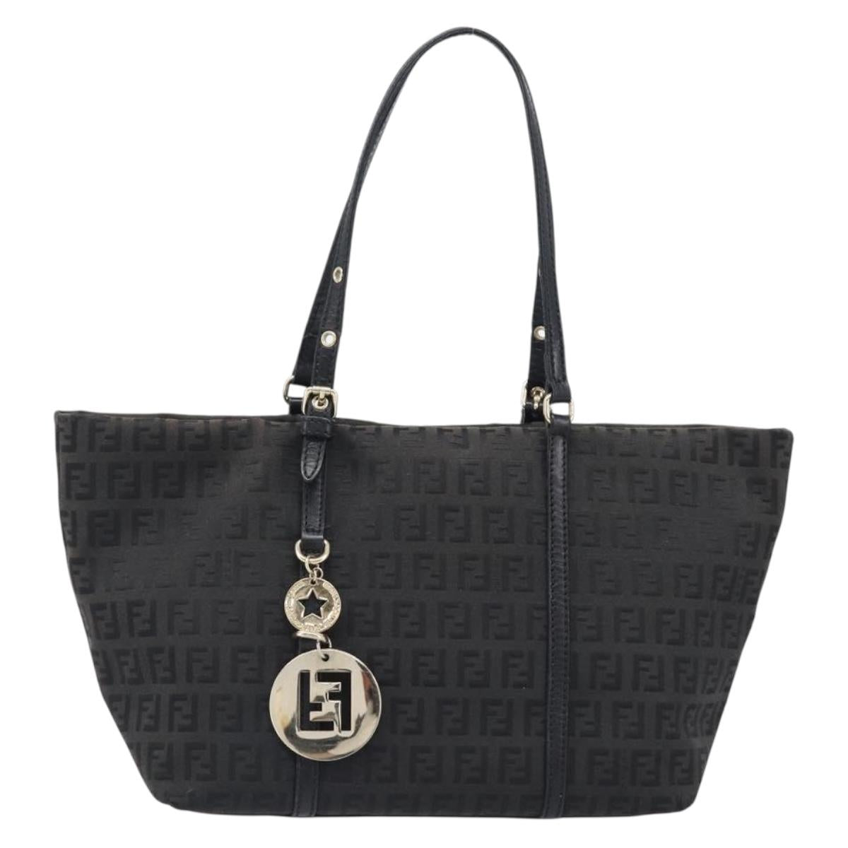 FENDI Zucchino Canvas Hand Bag Black Gold Auth mr2880A