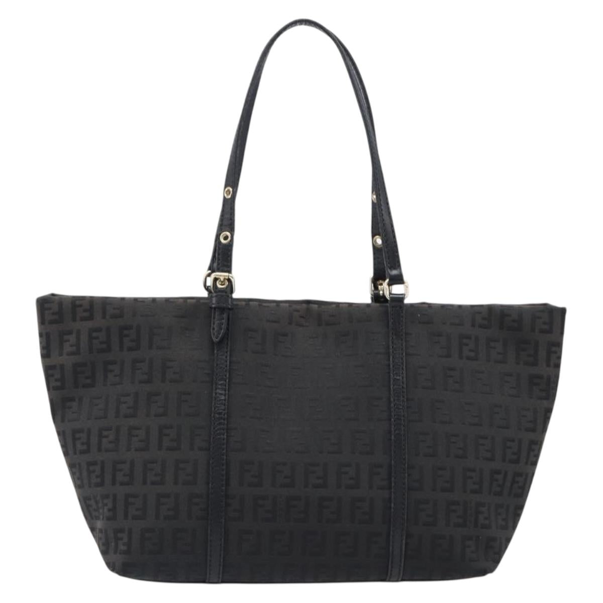 FENDI Zucchino Canvas Hand Bag Black Gold Auth mr2880A