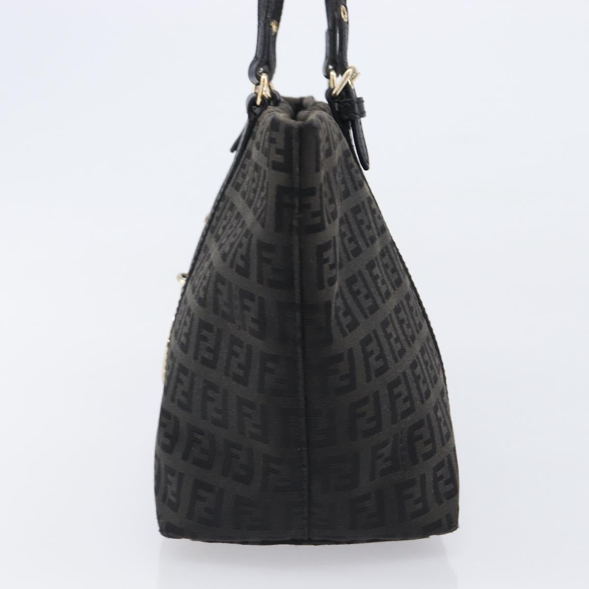 FENDI Zucchino Canvas Hand Bag Black Gold Auth mr2880A