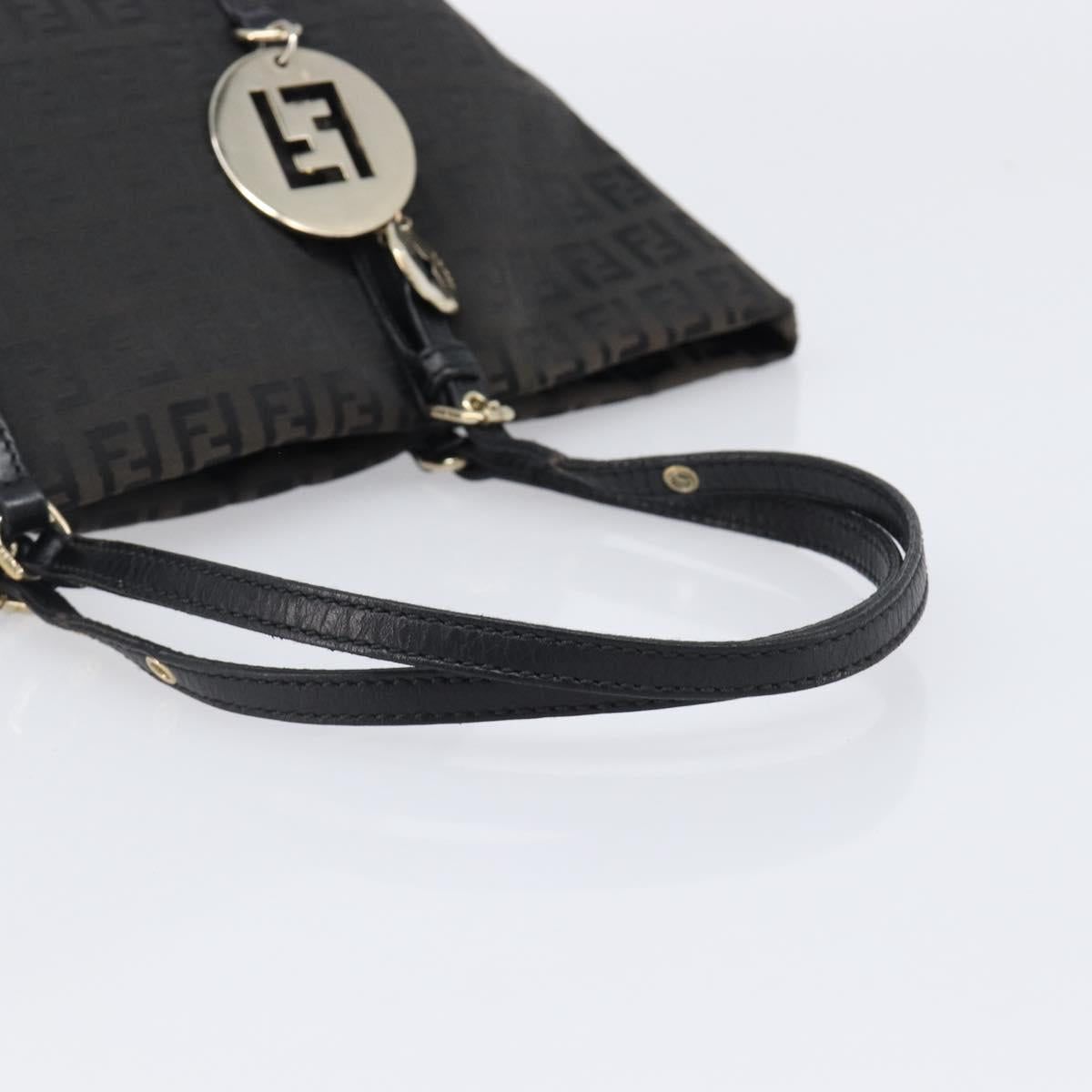 FENDI Zucchino Canvas Hand Bag Black Gold Auth mr2880A