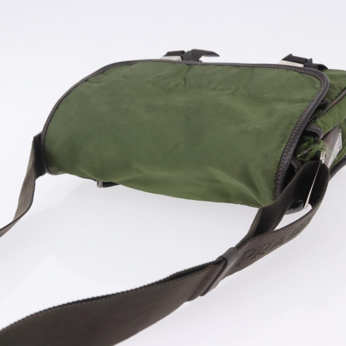 PRADA Shoulder Bag Nylon Khaki Silver Auth mr2884