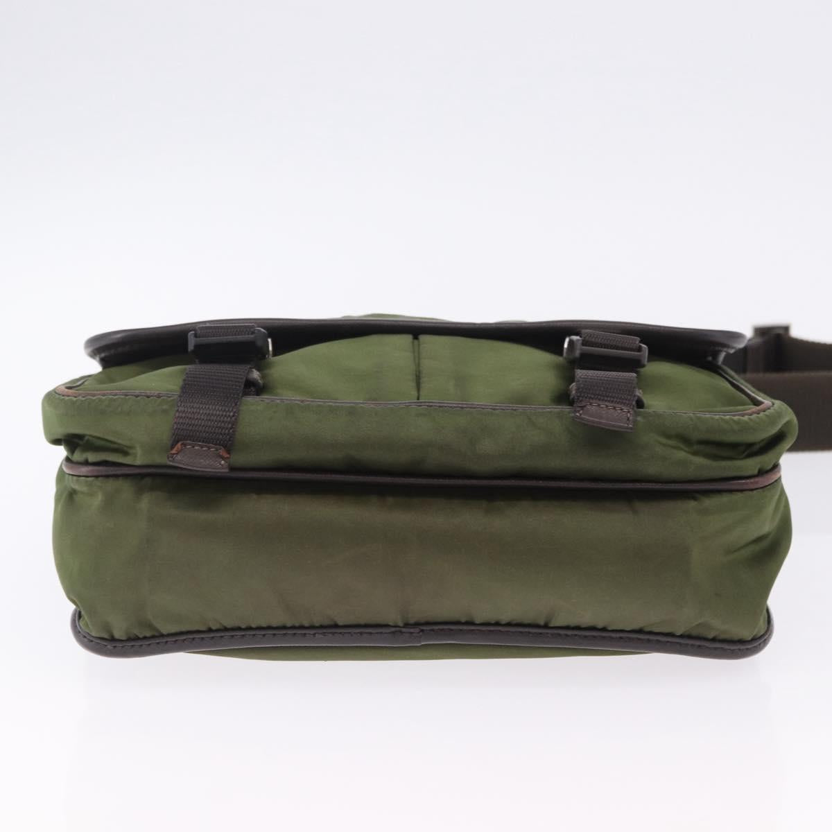 PRADA Shoulder Bag Nylon Khaki Silver Auth mr2884