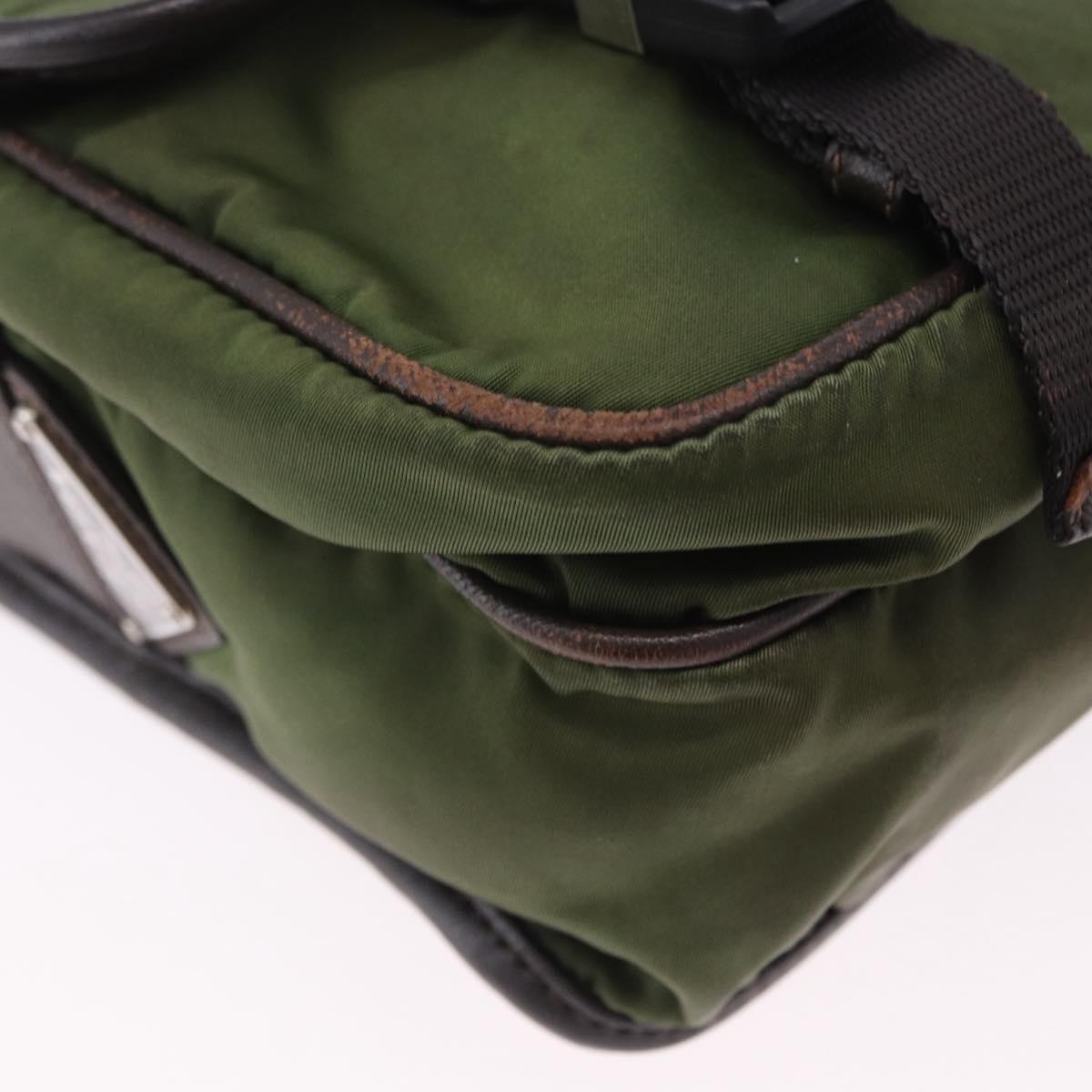 PRADA Shoulder Bag Nylon Khaki Silver Auth mr2884