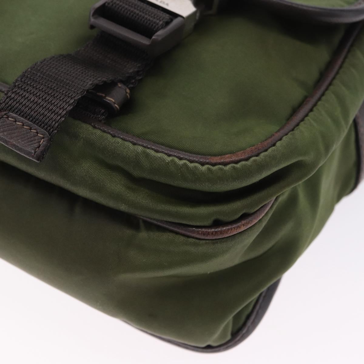 PRADA Shoulder Bag Nylon Khaki Silver Auth mr2884