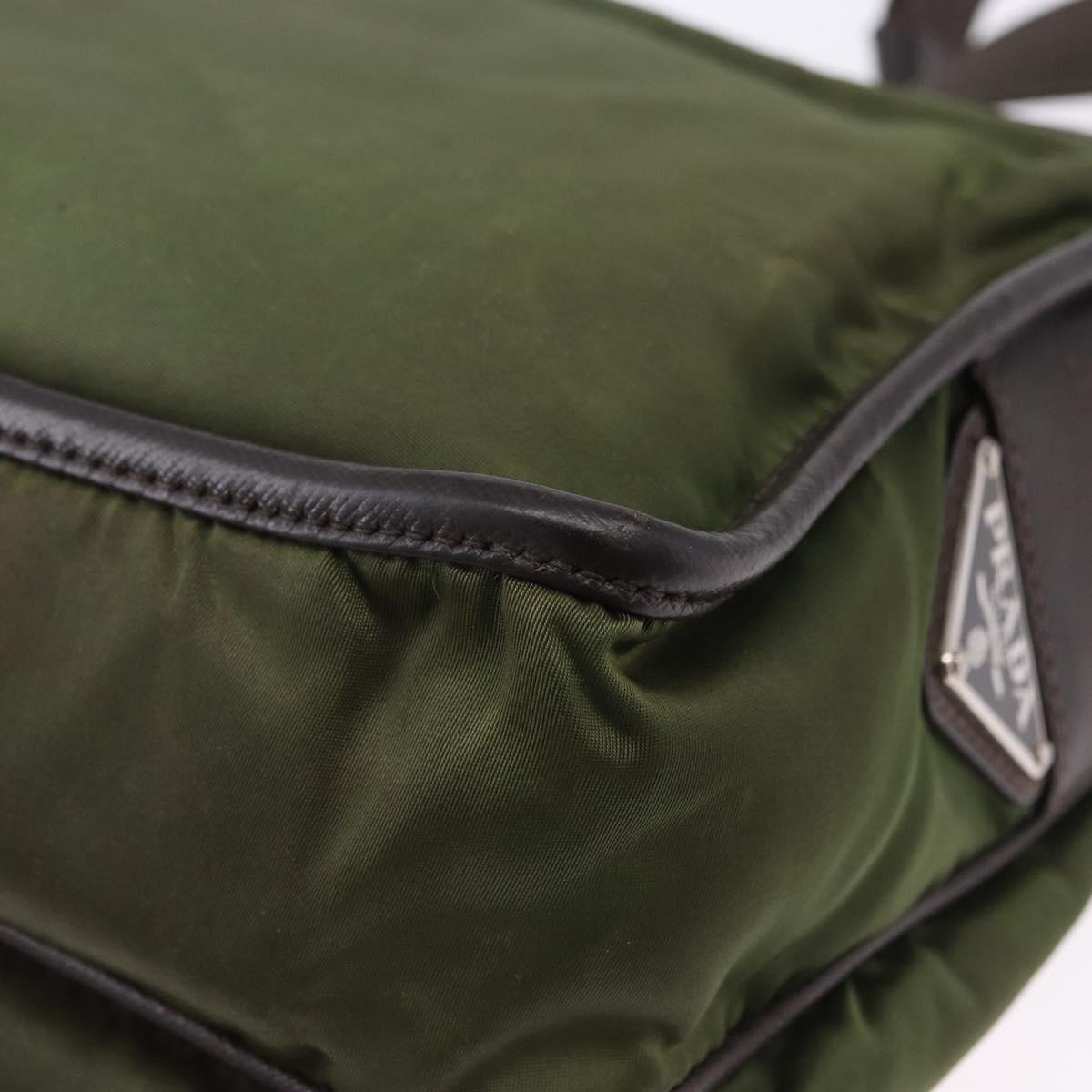 PRADA Shoulder Bag Nylon Khaki Silver Auth mr2884