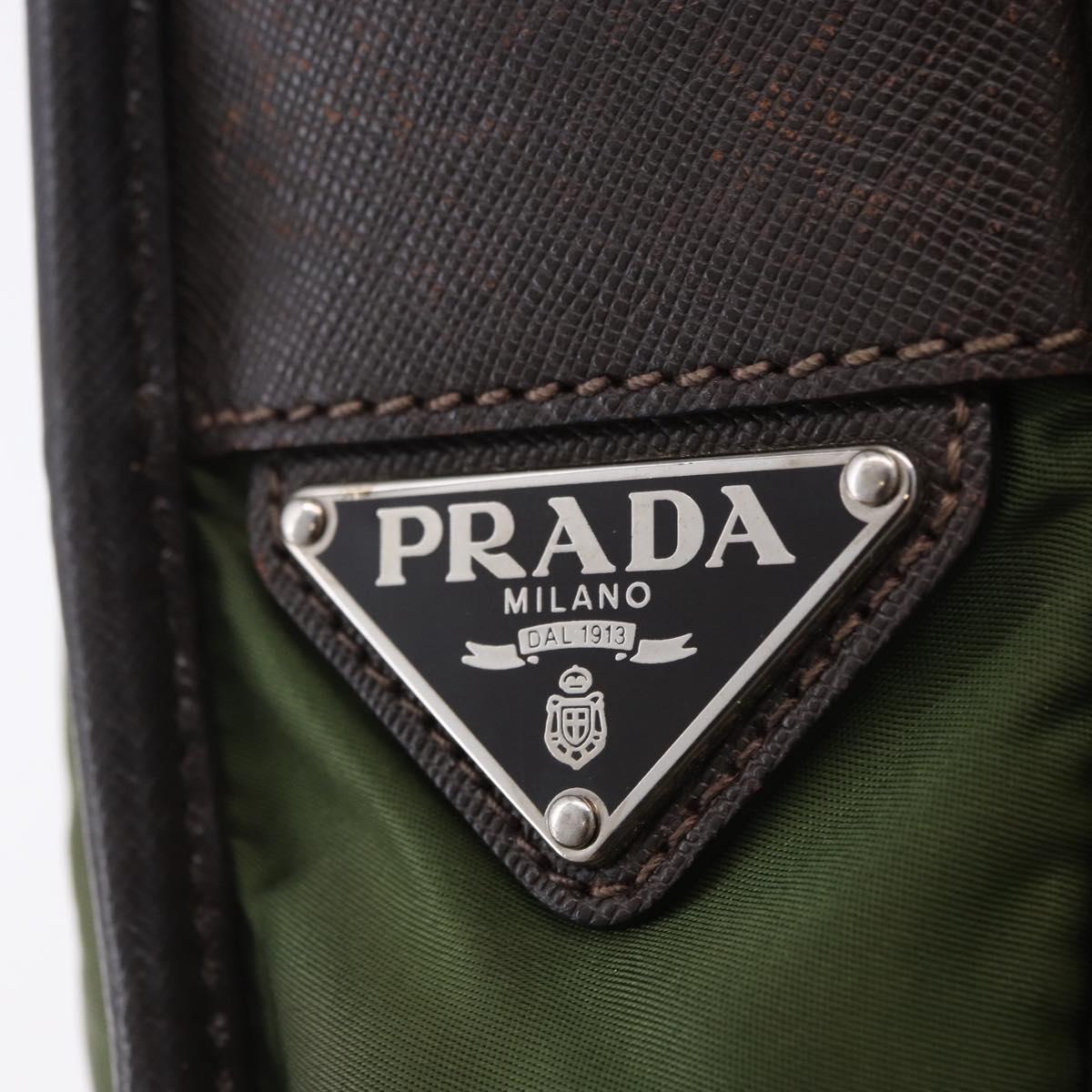 PRADA Shoulder Bag Nylon Khaki Silver Auth mr2884