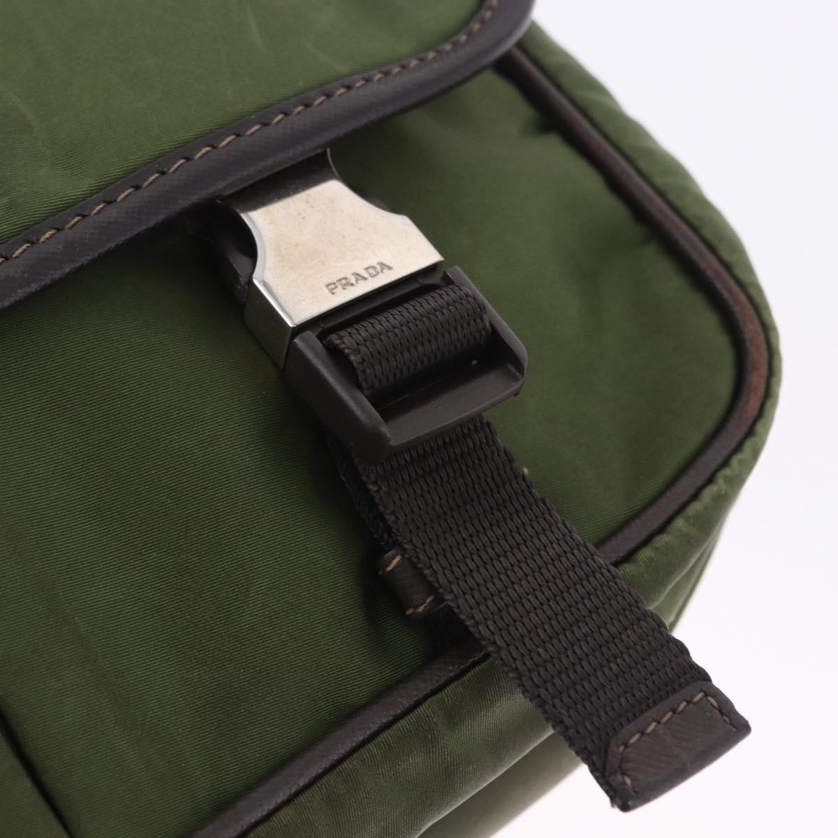 PRADA Shoulder Bag Nylon Khaki Silver Auth mr2884