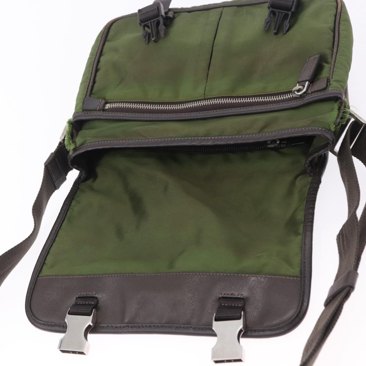 PRADA Shoulder Bag Nylon Khaki Silver Auth mr2884