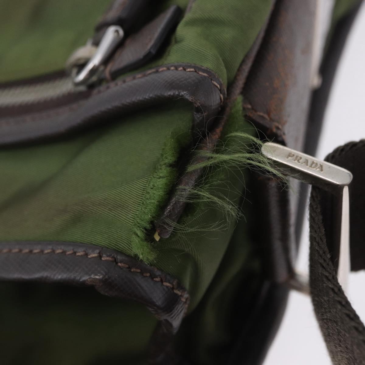 PRADA Shoulder Bag Nylon Khaki Silver Auth mr2884