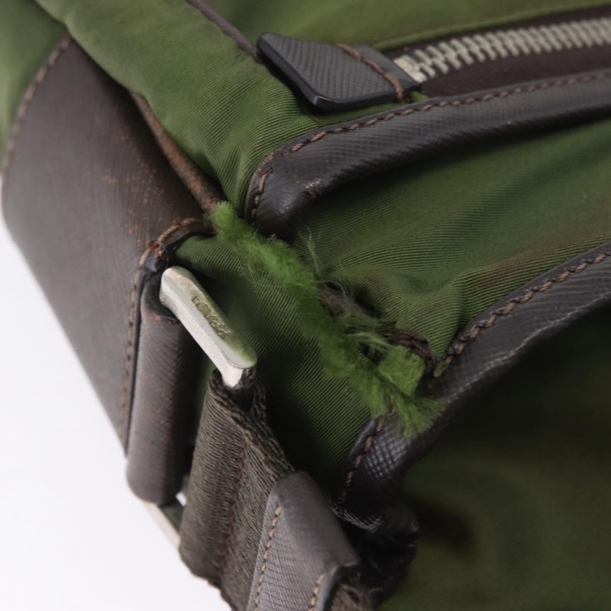 PRADA Shoulder Bag Nylon Khaki Silver Auth mr2884