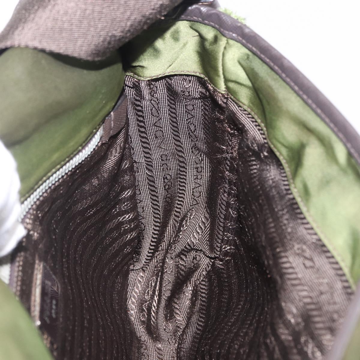 PRADA Shoulder Bag Nylon Khaki Silver Auth mr2884