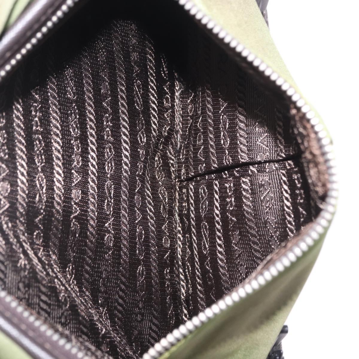 PRADA Shoulder Bag Nylon Khaki Silver Auth mr2884