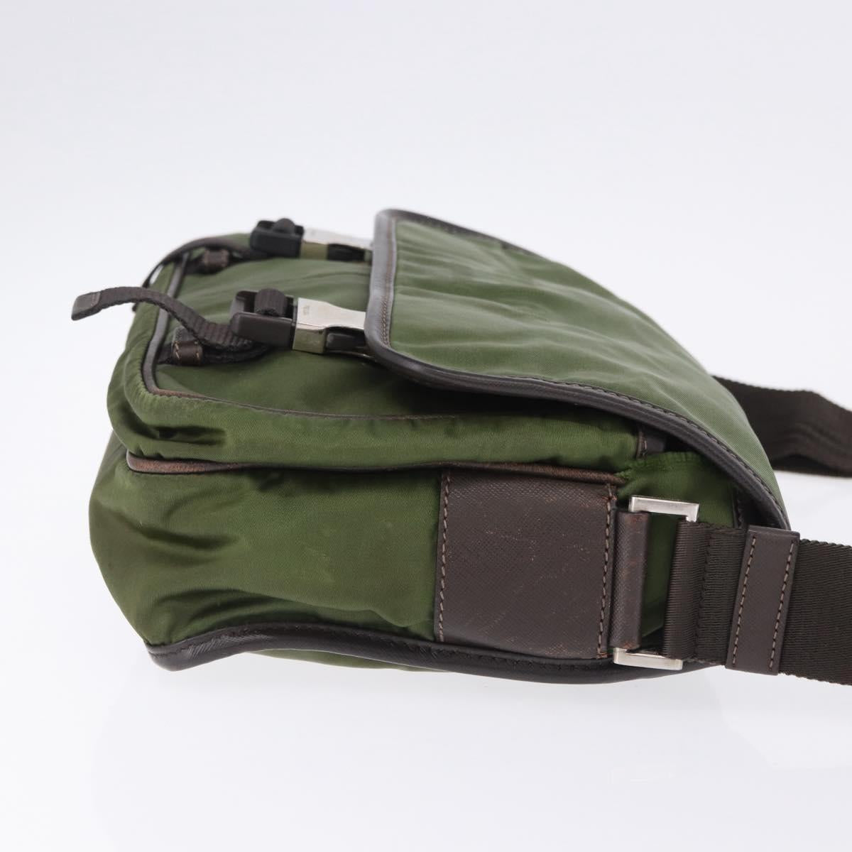 PRADA Shoulder Bag Nylon Khaki Silver Auth mr2884