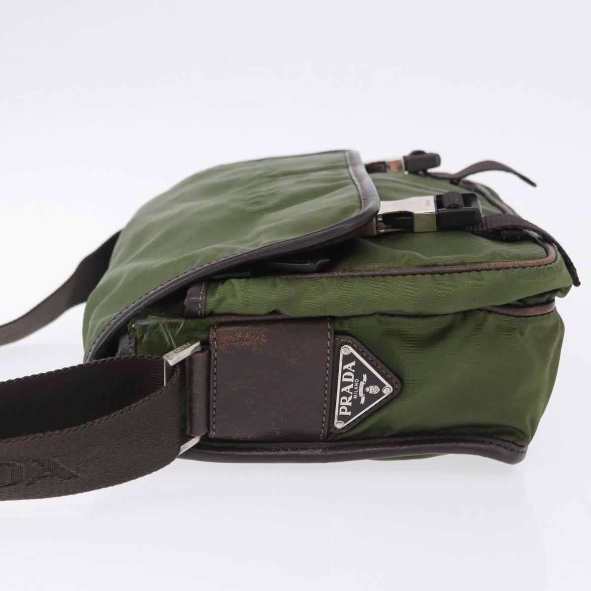 PRADA Shoulder Bag Nylon Khaki Silver Auth mr2884