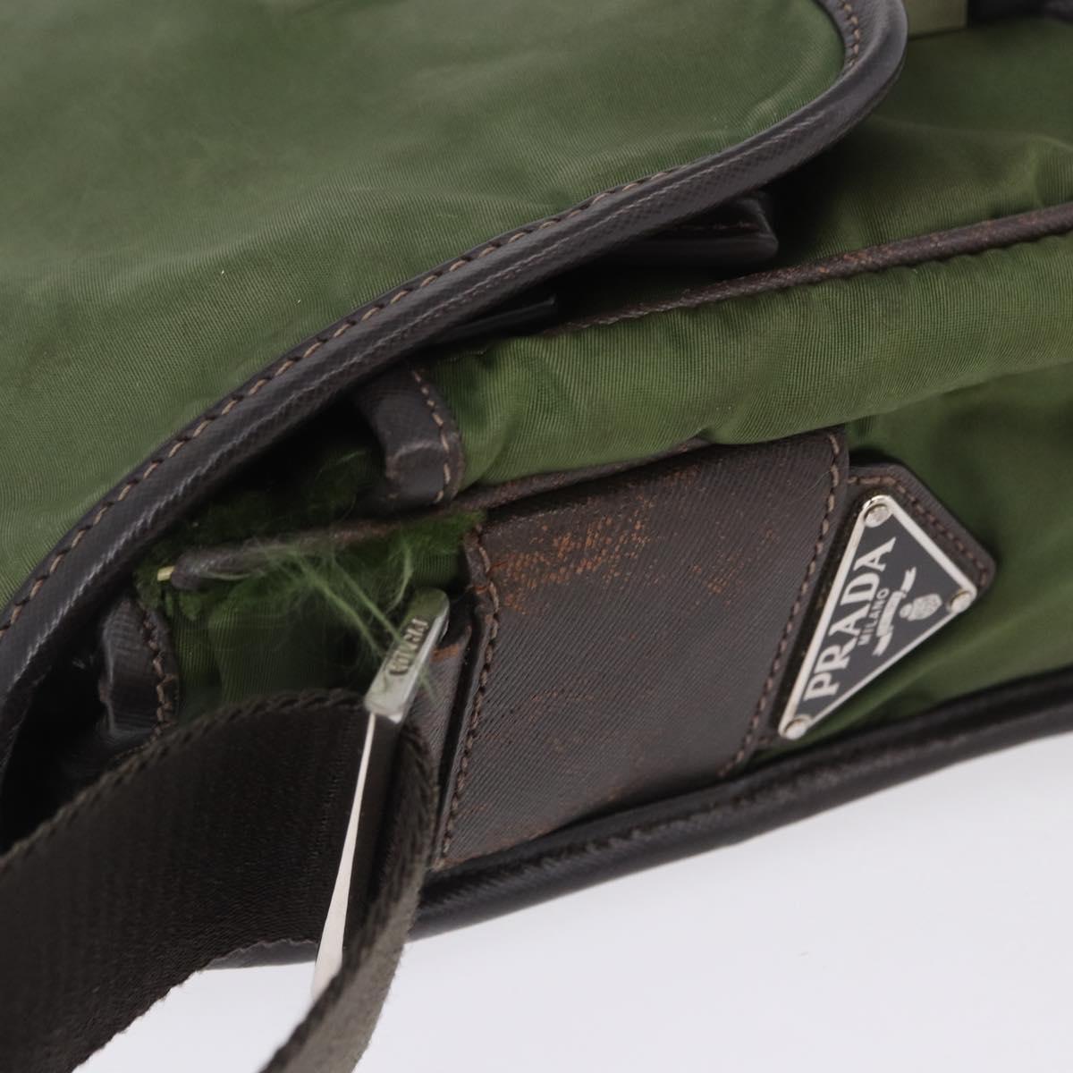 PRADA Shoulder Bag Nylon Khaki Silver Auth mr2884