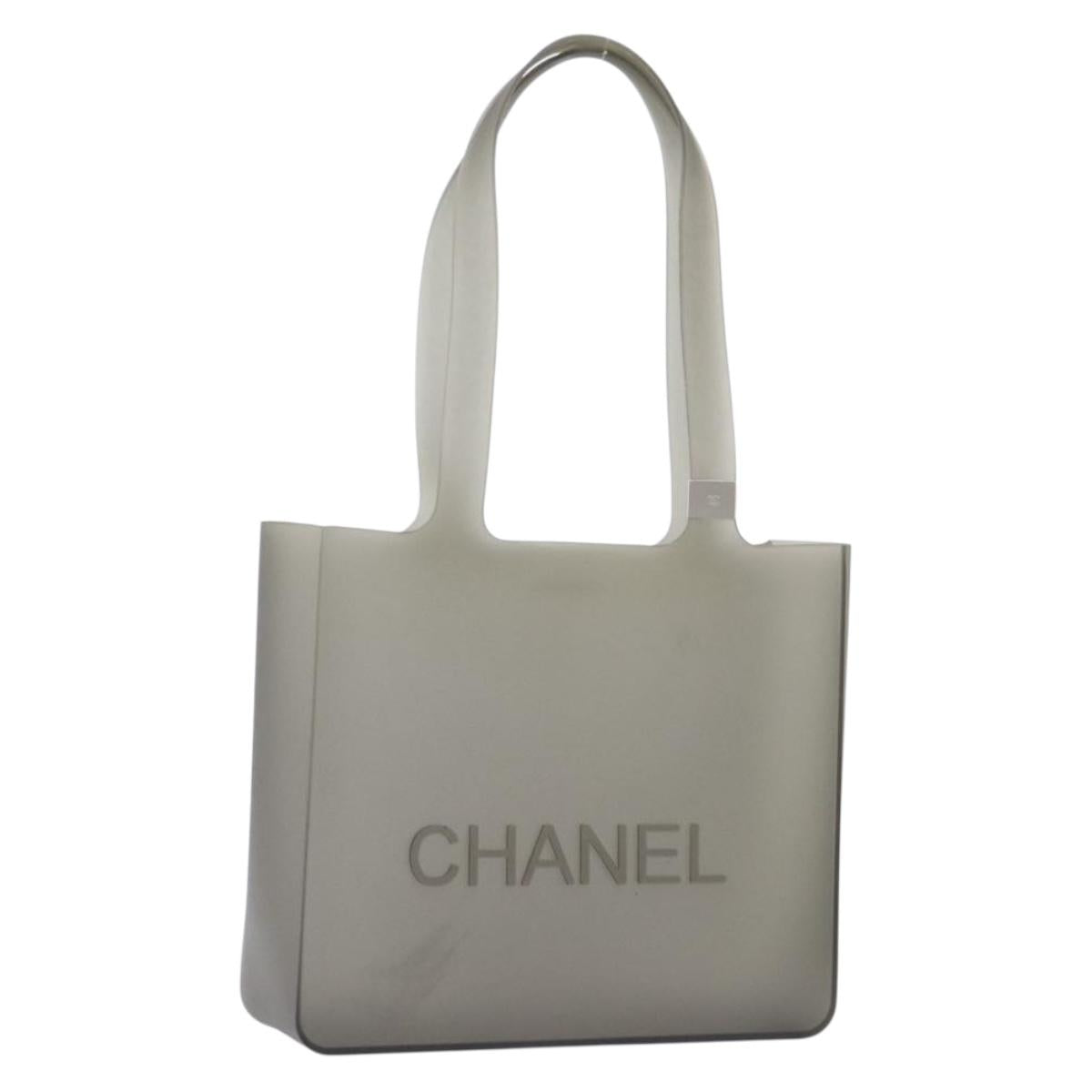 CHANEL Tote Bag Rubber Gray Silver CC Auth mr2885A
