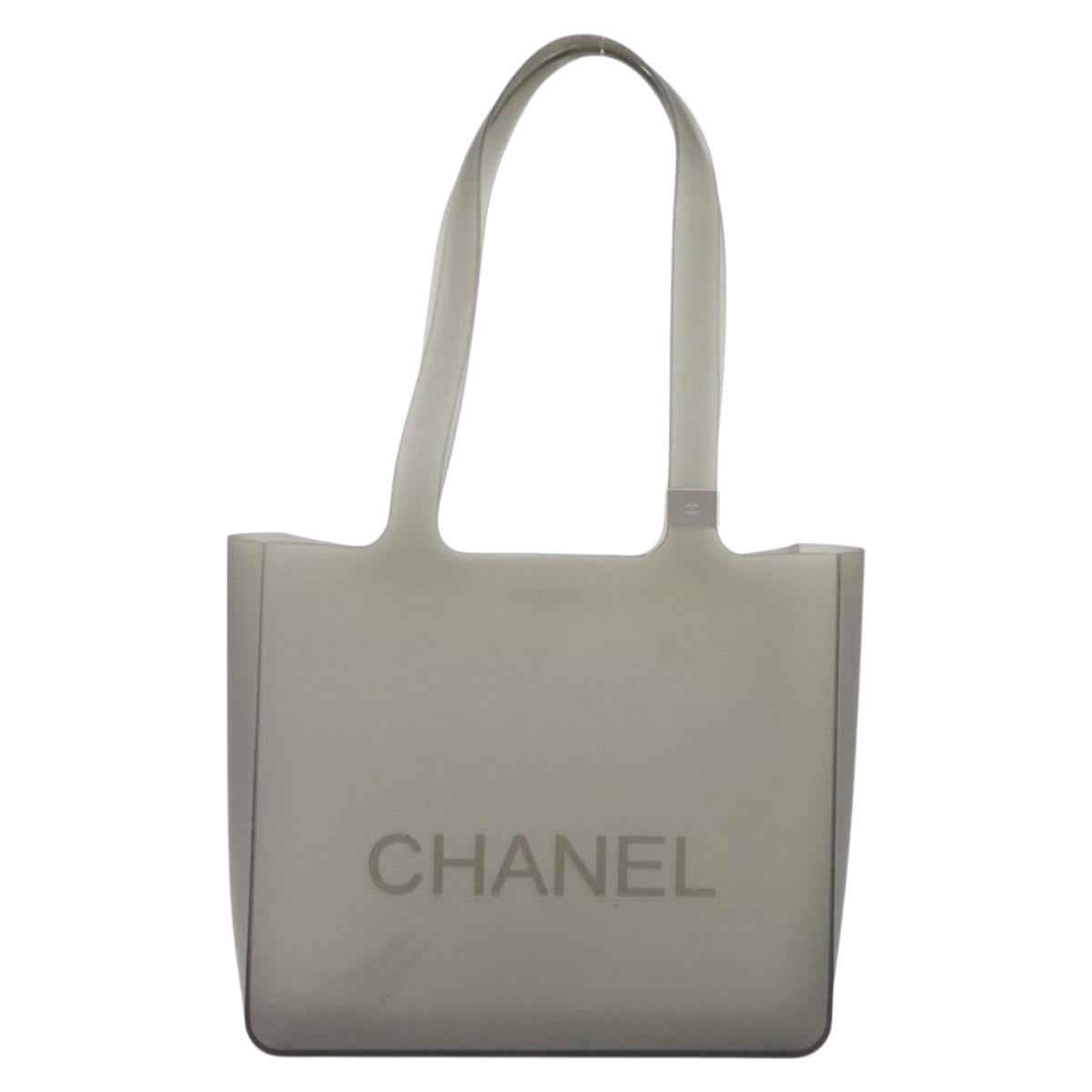 CHANEL Tote Bag Rubber Gray Silver CC Auth mr2885A