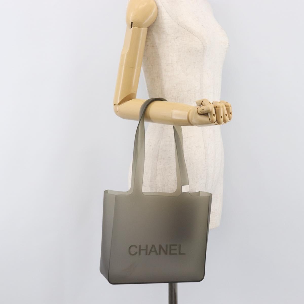 CHANEL Tote Bag Rubber Gray Silver CC Auth mr2885A