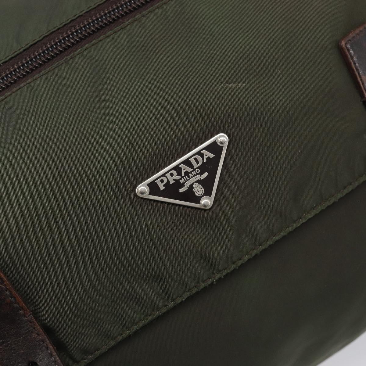 PRADA Shoulder Bag Nylon Khaki Silver Auth mr2887